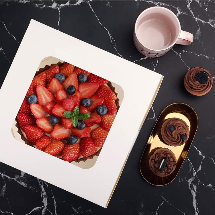 SmilerSmile 8"x8"x5" Cake Boxes-20 Pack Cake Box with window,Bakery Box,Disposable Cake Containers for Pastries,Cookies,Pie,Cupcakes/White - Image 3