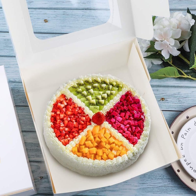SmilerSmile 8"x8"x5" Cake Boxes-20 Pack Cake Box with window,Bakery Box,Disposable Cake Containers for Pastries,Cookies,Pie,Cupcakes/White - Image 2
