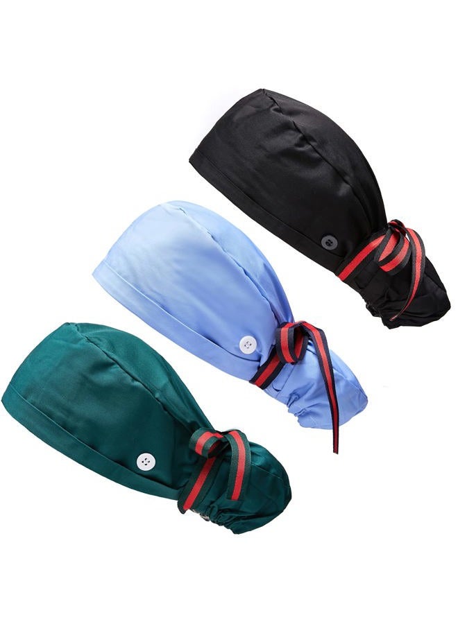 FOHEEL Scrub Cap Ponytail Working Cap with Buttons and Ribbon Tie for Women Long Hair Halloween Chemo Hats Cancer Headwear Head Scarfs - Image 1
