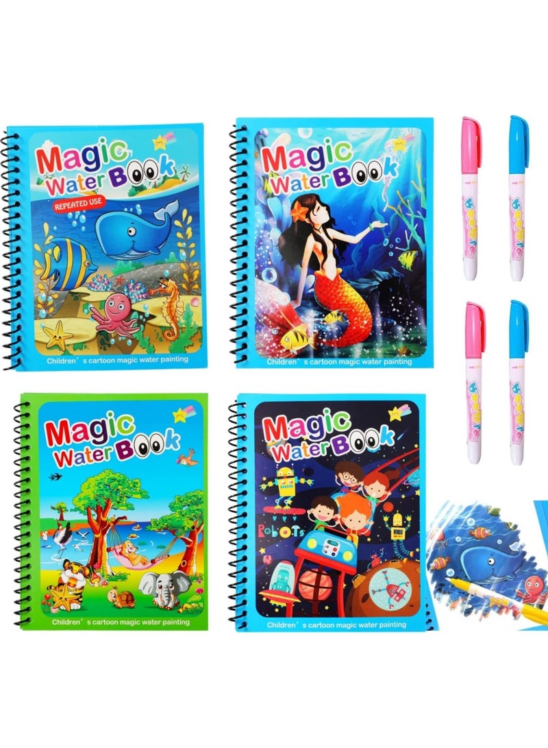 كتاب رسم ألوان مائية كتاب سحر ألوان مائية للأطفال الصغار يمكن إعادة استخدامها لرسم كتاب لون يونيكورن الكرتون الفتيان والفتيات التعليم والتعلم لعبة هدية ( حزمة 4 ) - Image 1