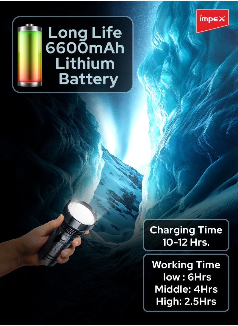 إمبكس - مصباح يدوي LED قابل لإعادة الشحن، 20 وات LED عالي السطوع، 1500 لومن، بطارية ليثيوم 6600 مللي أمبير، شحن USB من النوع C مع محول ثلاثي السنون، عمر بطارية طويل، مصباح محمول ومتين - Ultra X20 - Image 1