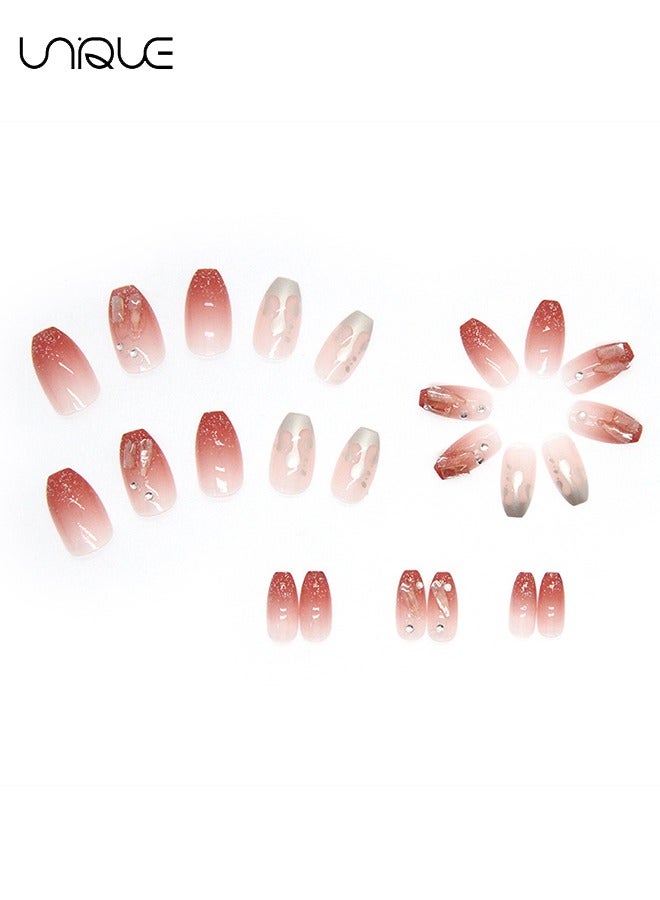 Unique 24 Pcs Fake Nails - Mid-length Ballet Manicure - Flame Diamond Manicure - Gradient Flame Manicure - Fake Nail Patch - Image 3