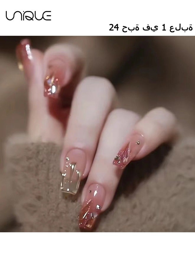 Unique 24 Pcs Fake Nails - Mid-length Ballet Manicure - Flame Diamond Manicure - Gradient Flame Manicure - Fake Nail Patch - Image 1
