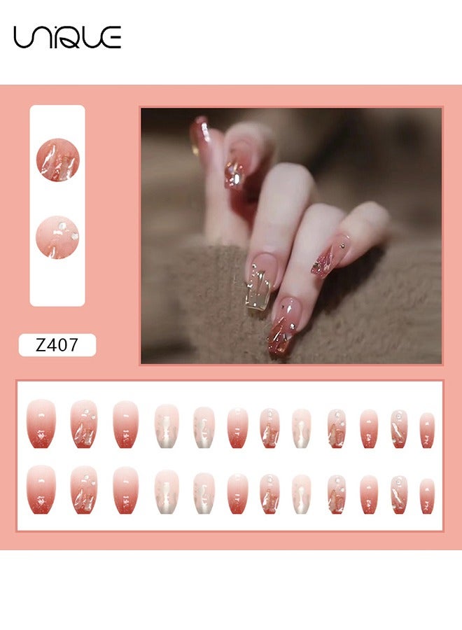 Unique 24 Pcs Fake Nails - Mid-length Ballet Manicure - Flame Diamond Manicure - Gradient Flame Manicure - Fake Nail Patch - Image 2