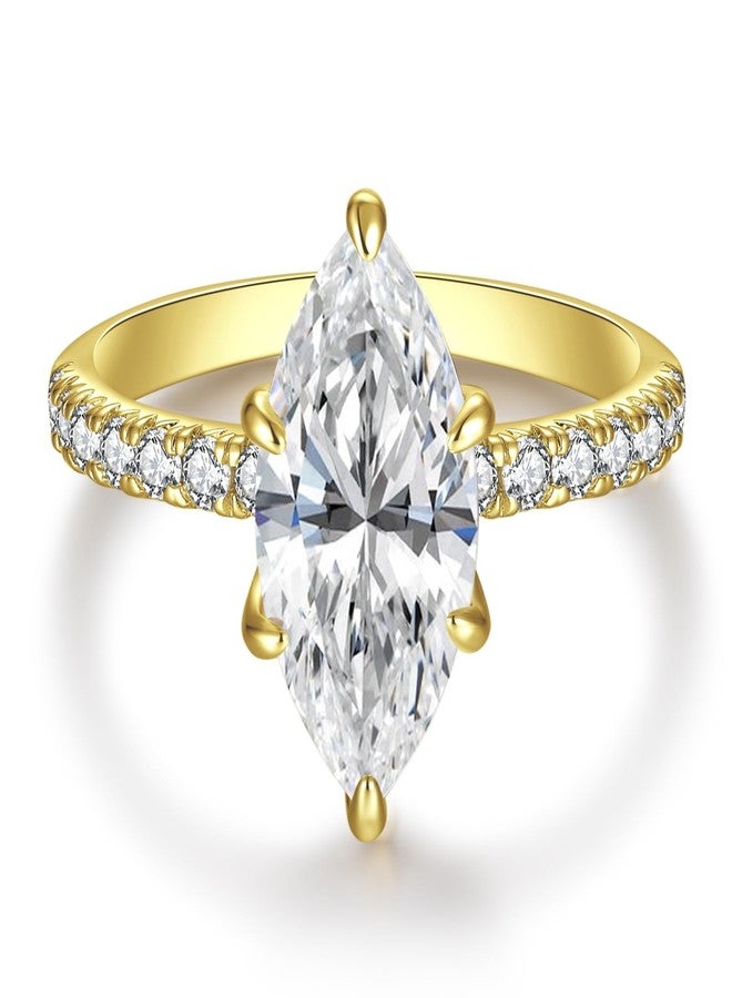 AVECON 3.5CT Marquise Cut Engagement Ring for Women, Wedding Promise Cubic Zirconia Band, 14K Gold Plated Bridal Half Eternity Simulated Diamond Rings for Anniversary, Size 5-9, 5, Yellow Gold Plated - Image 1