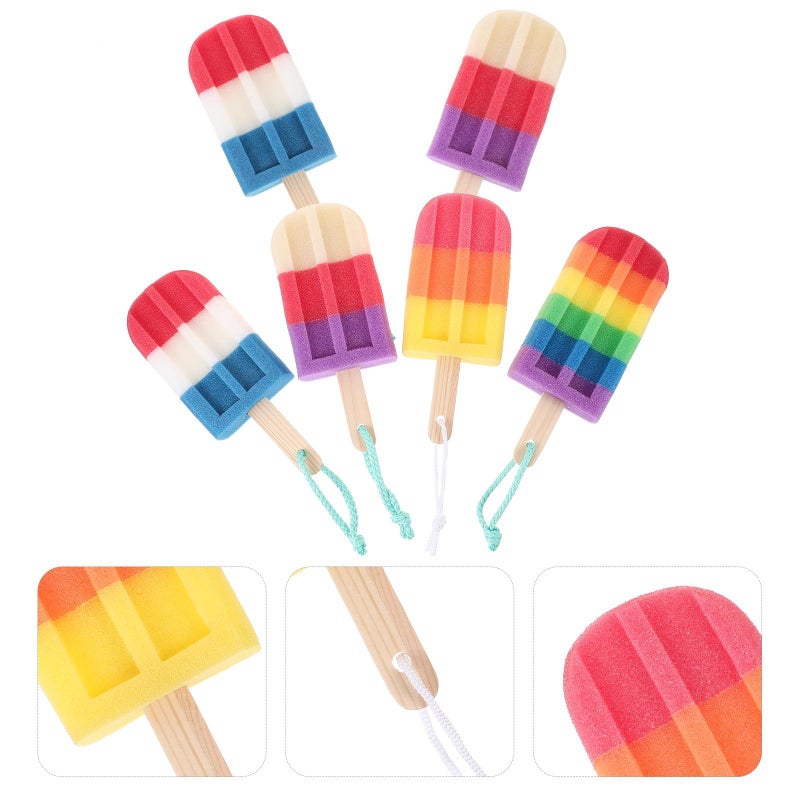 6pcs Ice Cream Shaped Exfoliating Bath Scrubber Pouf With Hanging Rope Random Color - Image 5