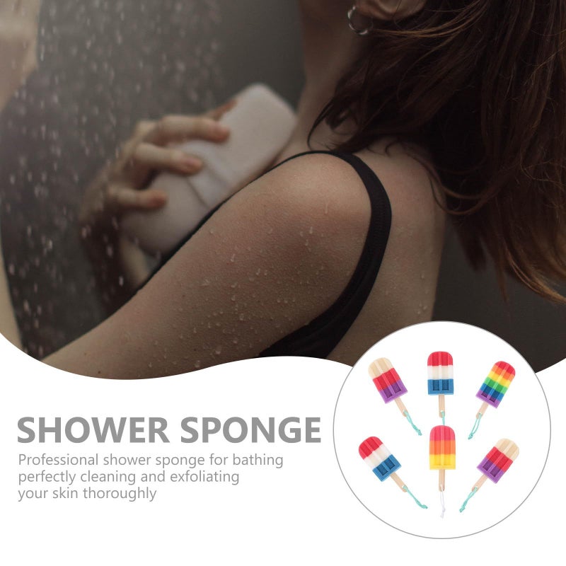 6pcs Ice Cream Shaped Exfoliating Bath Scrubber Pouf With Hanging Rope Random Color - Image 4