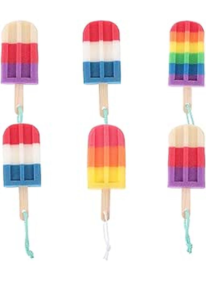 6pcs Ice Cream Shaped Exfoliating Bath Scrubber Pouf With Hanging Rope Random Color - Image 1