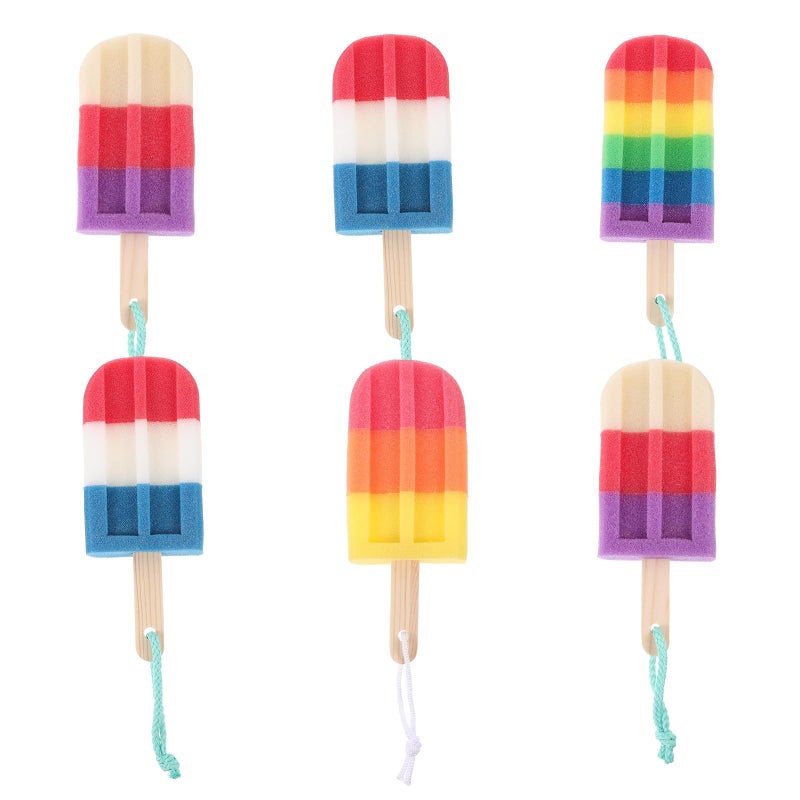 6pcs Ice Cream Shaped Exfoliating Bath Scrubber Pouf With Hanging Rope Random Color - Image 2