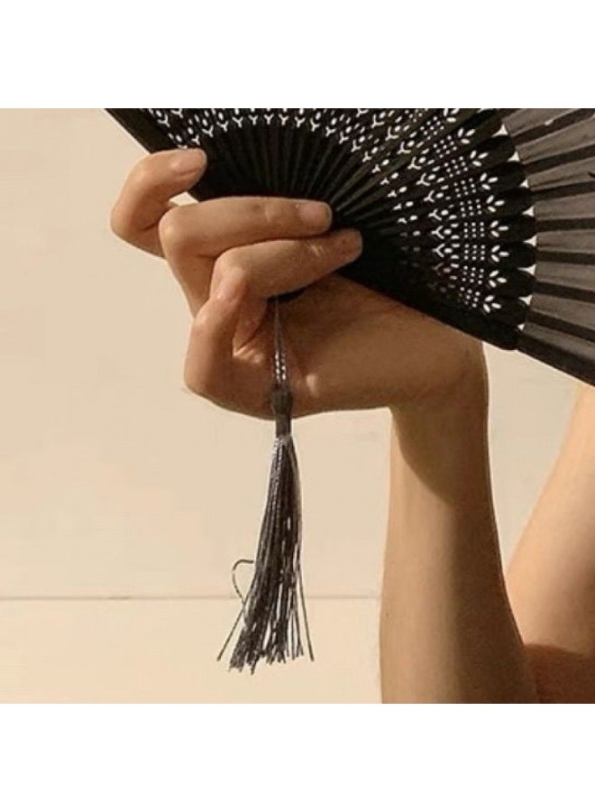 Chinese Style Folding Small Fan Carry-on Ancient Style Hanfu Ancient Dress Dance Chinese Style Summer Black Bamboo Fan For Women-Specifications:Order With Tassels-Color:One Tassel [no Fan, Easy To Lose Pieces] - Image 1