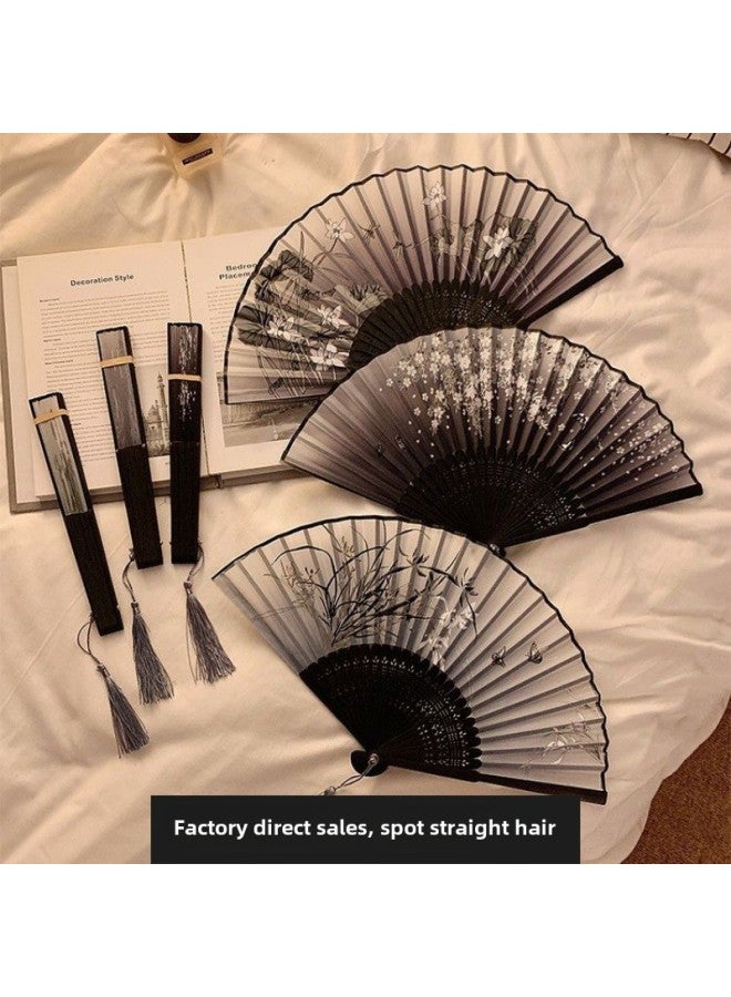 Chinese Style Folding Small Fan Carry-on Ancient Style Hanfu Ancient Dress Dance Chinese Style Summer Black Bamboo Fan For Women-Specifications:Order With Tassels-Color:One Tassel [no Fan, Easy To Lose Pieces] - Image 2