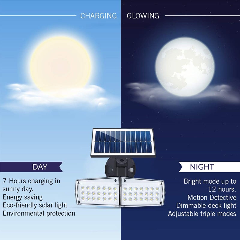Epyz Solar Light Outdoor Motion Sensor WideIllumination 42 LED 550LM IP65 Waterproof Security Flood Lights Solar Powered Detected for GaragePorchYard Cold White Pack of 1 - Image 3