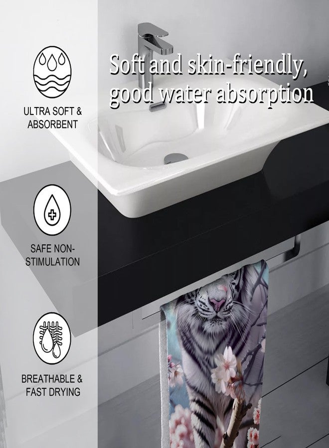 MIEPOS White Tiger 2 Piece Hand Towels,Cherry Blossom Decor Kitchen Towel Set,14.5x28in Absorbent Dish Handtowels,Soft,Polyester,Functional Decorative Handtowel for Bathroom,Home Use,Bath,Gifts - Image 3