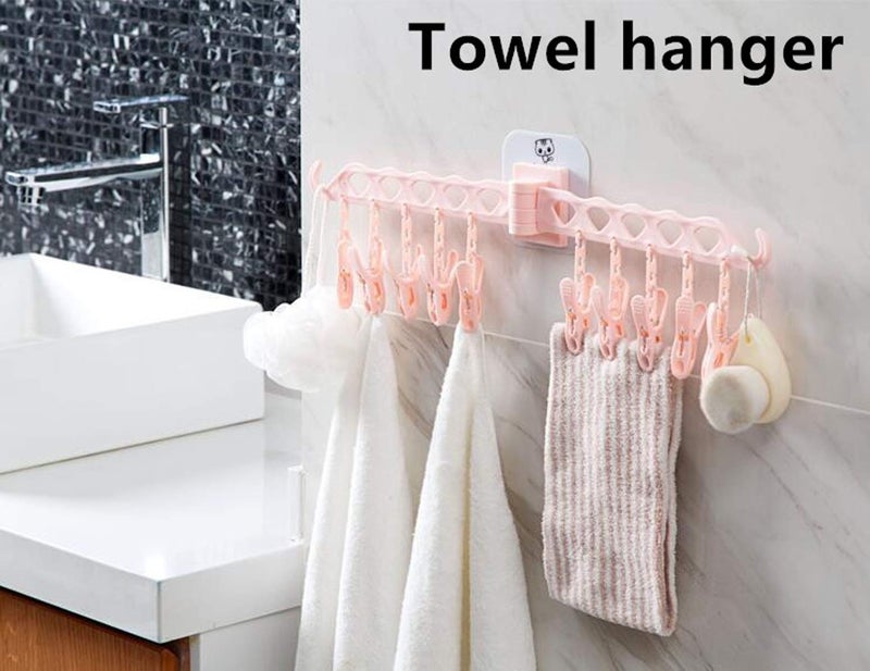 MEZON Plastic Adhesive Multifunction Clothes Storage Rack with 10 Clip Bathroom Kitchen Wall Door Hanging for Towl Sundries Storage Holder (Multi Color) - Image 5