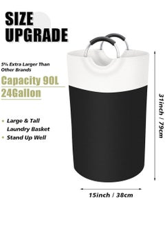 YOUGE Laundry Basket, Hamper, Collapsible Baskets, Dirty Clothes Waterproof with Foam Protected Aluminum Handles for College Dorm, Family 90L (Black)  - Image 1