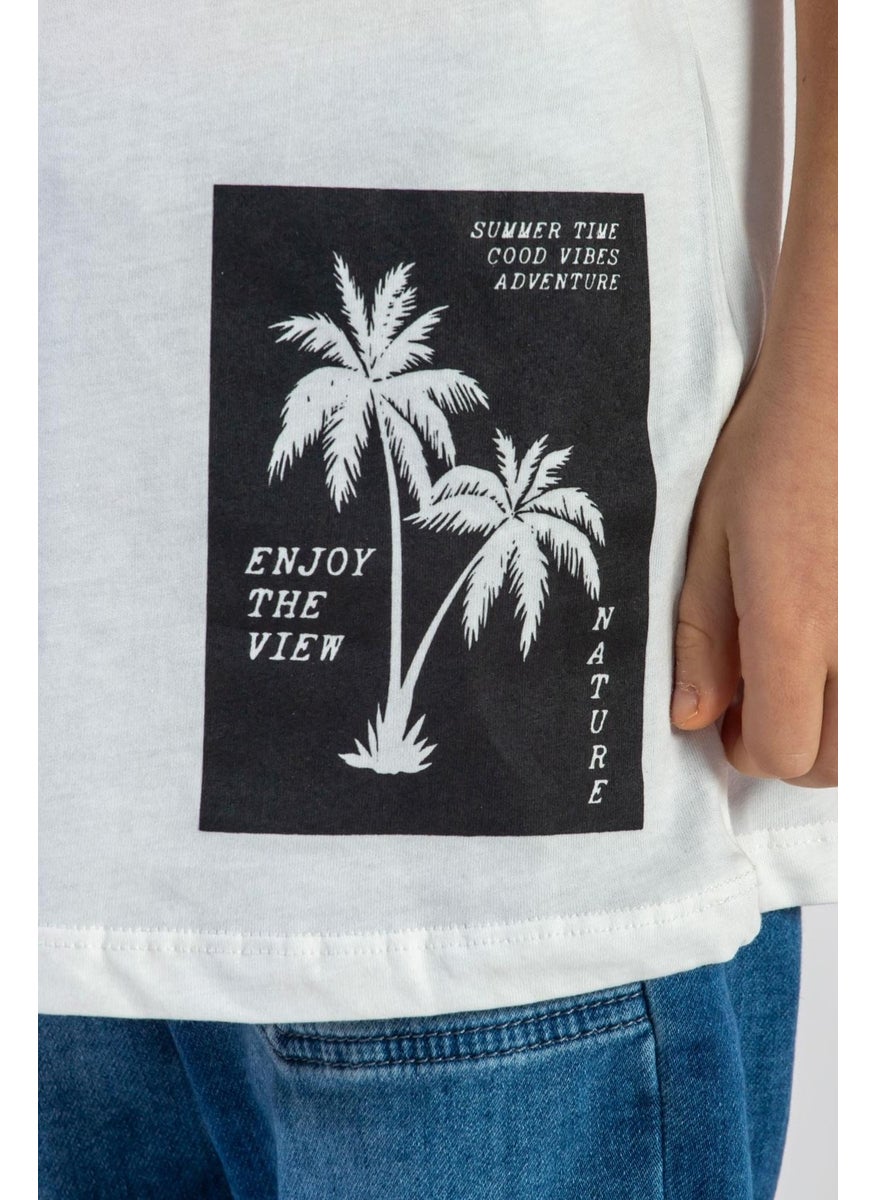 Crew Neck Short Sleeve Palm Printed Ecru Color Boy T-shirt - pzsku/Z01DA53C1D5C0D8035D61Z/45/_/1741213016/71c444b2-cd95-4e2d-a702-10e1cca1ae0e