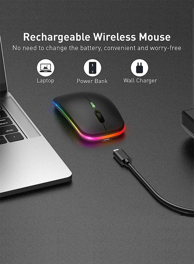 joyzzz Wireless Bluetooth Mouse, LED Slim Dual Mode Bluetooth 5.1 +USB 2.4GHz Rechargeable Silent Bluetooth Wireless Mouse, Computer Mice with USB Receiver - Image 3