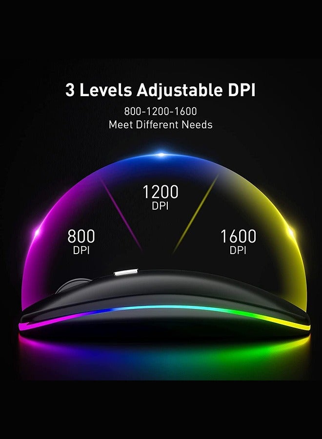 joyzzz Wireless Bluetooth Mouse, LED Slim Dual Mode Bluetooth 5.1 +USB 2.4GHz Rechargeable Silent Bluetooth Wireless Mouse, Computer Mice with USB Receiver - Image 5