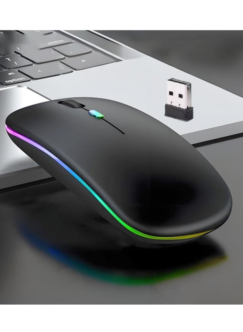 joyzzz Wireless Bluetooth Mouse, LED Slim Dual Mode Bluetooth 5.1 +USB 2.4GHz Rechargeable Silent Bluetooth Wireless Mouse, Computer Mice with USB Receiver - Image 1