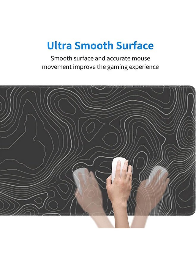 Topographic Contour Gaming Mouse Pad, Large Gaming Mouse Pad, Waterproof Topographic Mouse Pad with Non-slip Rubber Base for Gaming, Office