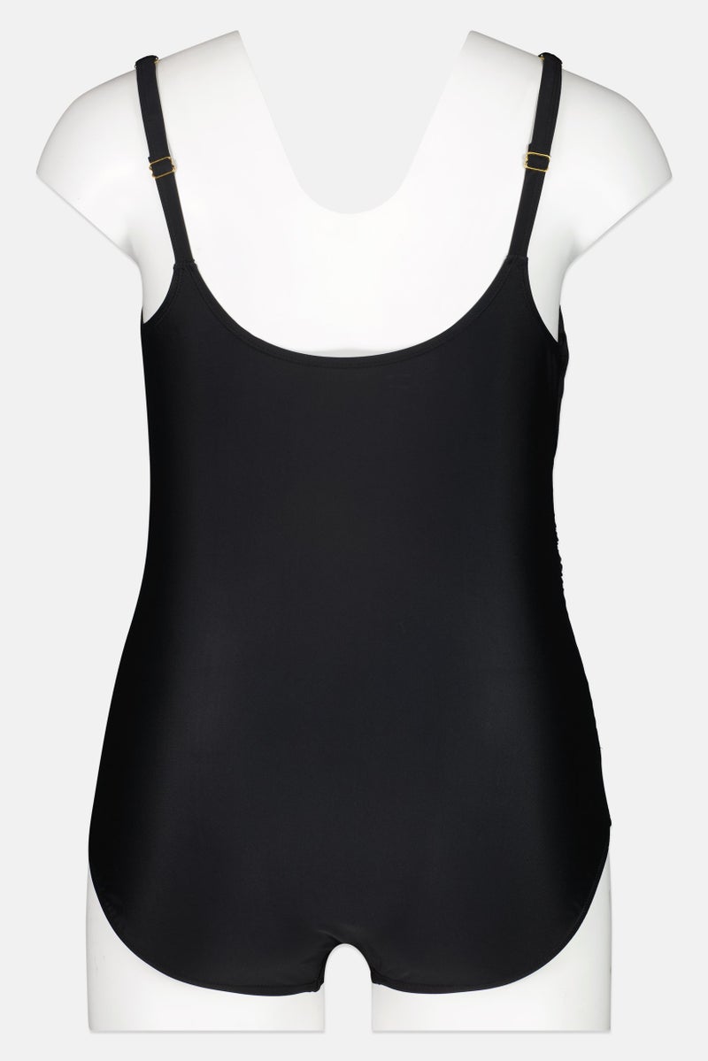 Caribbean Sand Women Plus Size Plain Padded One Piece Swimsuit, Black - Image 2