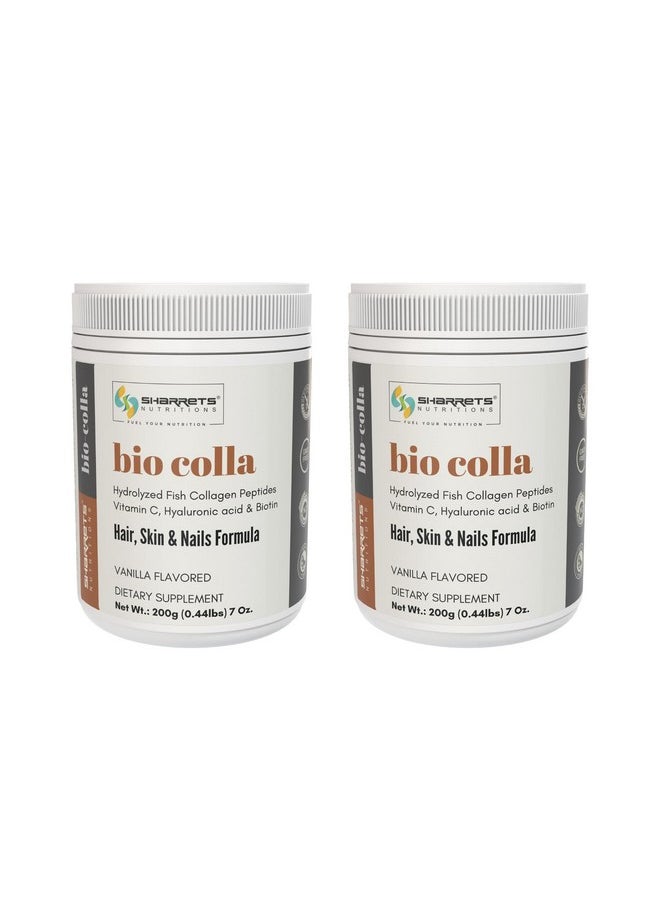 Sharrets - Biocolla - 200G X 2, Fish Collagen Powder With Hyaluronic Acid, Vitamin C & Biotin - Beauty Supplement, Vanilla Flavored - Image 1