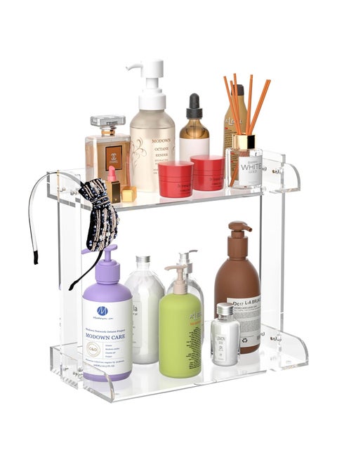 2 Tier Bathroom Organizer Countertop - Anti-Slip, Waterproof, Moisture-Proof Kitchen Organization Shelf Rack, Clear Acrylic Makeup Organizer, Dresser Organizer Countertop