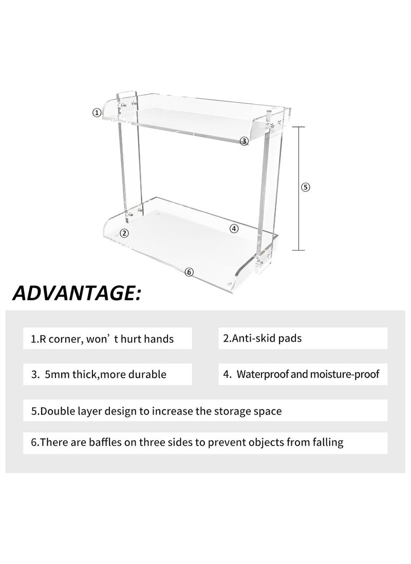 2 Tier Bathroom Organizer Countertop - Anti-Slip, Waterproof, Moisture-Proof Kitchen Organization Shelf Rack, Clear Acrylic Makeup Organizer, Dresser Organizer Countertop