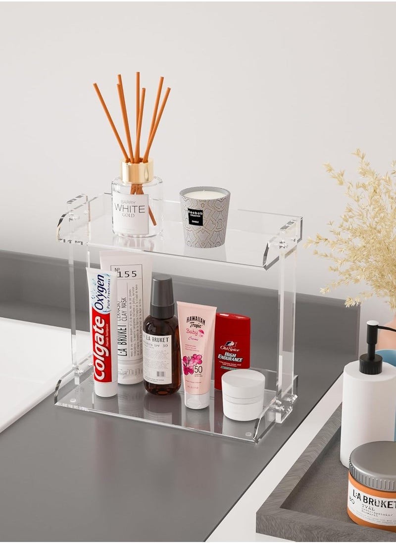 2 Tier Bathroom Organizer Countertop - Anti-Slip, Waterproof, Moisture-Proof Kitchen Organization Shelf Rack, Clear Acrylic Makeup Organizer, Dresser Organizer Countertop