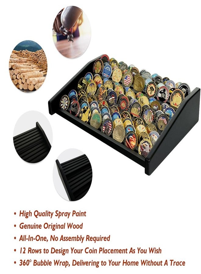 ASmileIndeep 12-Row Wooden Challenge Coin Display Holder for Countertop - 3-Tier Military Coin Rack Stand Holds 90-100 Coins - Coin Display Case for Army Police Collectors, Black - Image 3