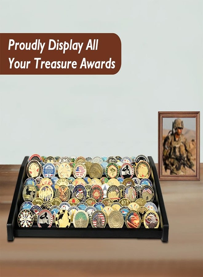 ASmileIndeep 12-Row Wooden Challenge Coin Display Holder for Countertop - 3-Tier Military Coin Rack Stand Holds 90-100 Coins - Coin Display Case for Army Police Collectors, Black - Image 5