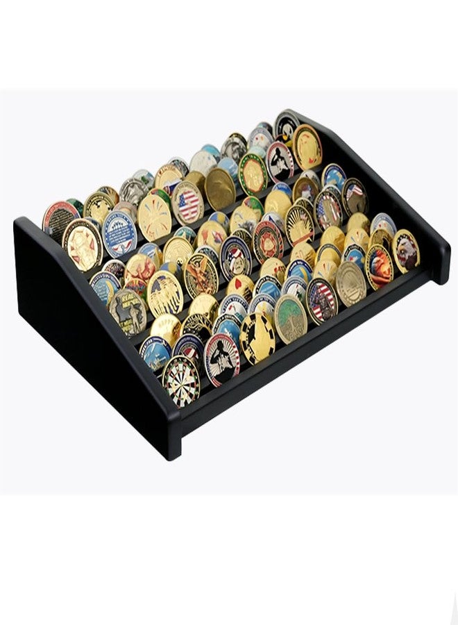 ASmileIndeep 12-Row Wooden Challenge Coin Display Holder for Countertop - 3-Tier Military Coin Rack Stand Holds 90-100 Coins - Coin Display Case for Army Police Collectors, Black - Image 1