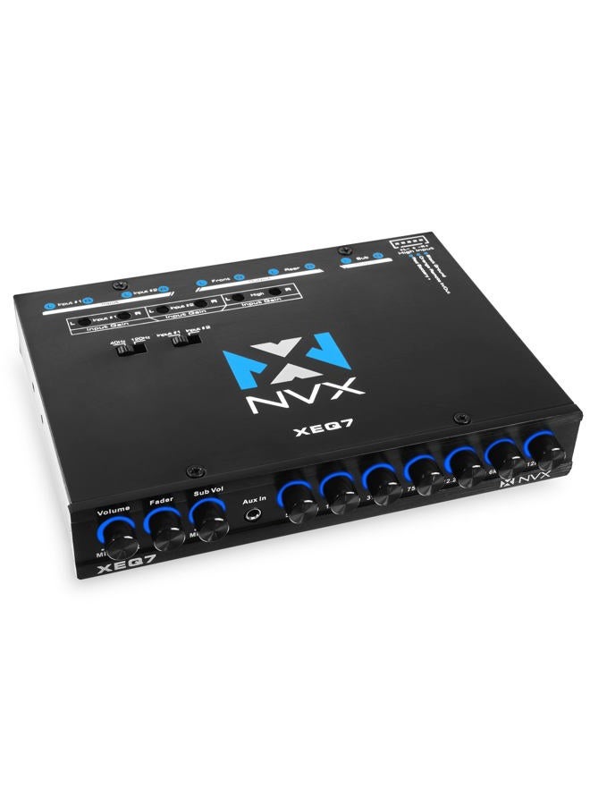 NVX XEQ7 7-Band Graphic Stereo Equalizer 1/2 DIN with Dual Aux Input and Sub Control - Image 2