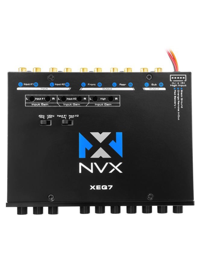 NVX XEQ7 7-Band Graphic Stereo Equalizer 1/2 DIN with Dual Aux Input and Sub Control - Image 4