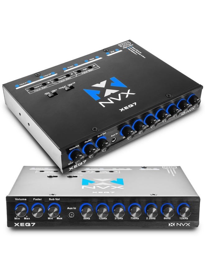 NVX XEQ7 7-Band Graphic Stereo Equalizer 1/2 DIN with Dual Aux Input and Sub Control - Image 1