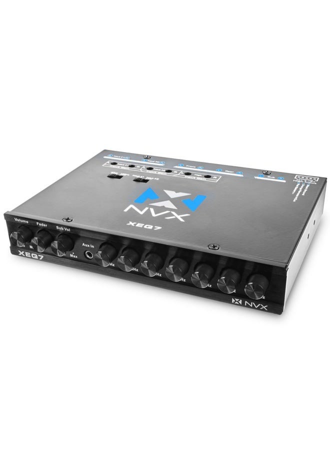 NVX XEQ7 7-Band Graphic Stereo Equalizer 1/2 DIN with Dual Aux Input and Sub Control - Image 3
