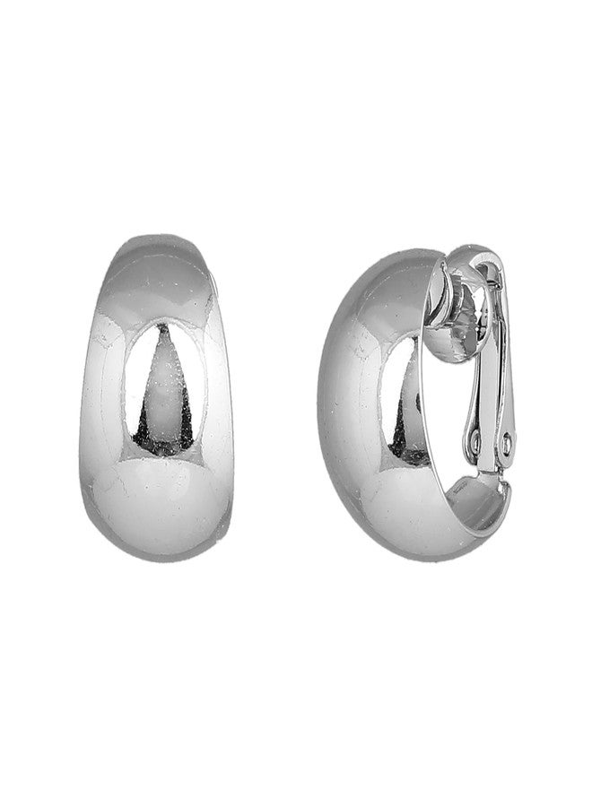 Estele Rhodium Alluring Petite Chunky Hoop Earrings for Women - Image 1