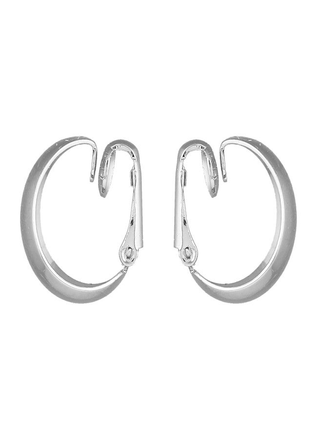 Estele Rhodium Alluring Petite Chunky Hoop Earrings for Women - Image 3