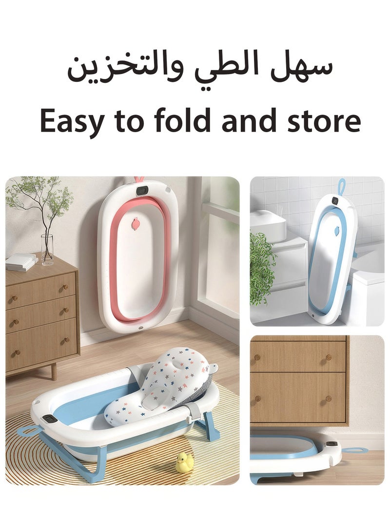 RENOVO Baby Bath Tub with Digital Thermometer, Drain Plug and Hanging Ring Portable Travel Friendly Anti-Skid Collapsible Bathtub for Kids,Grey/White - Image 3