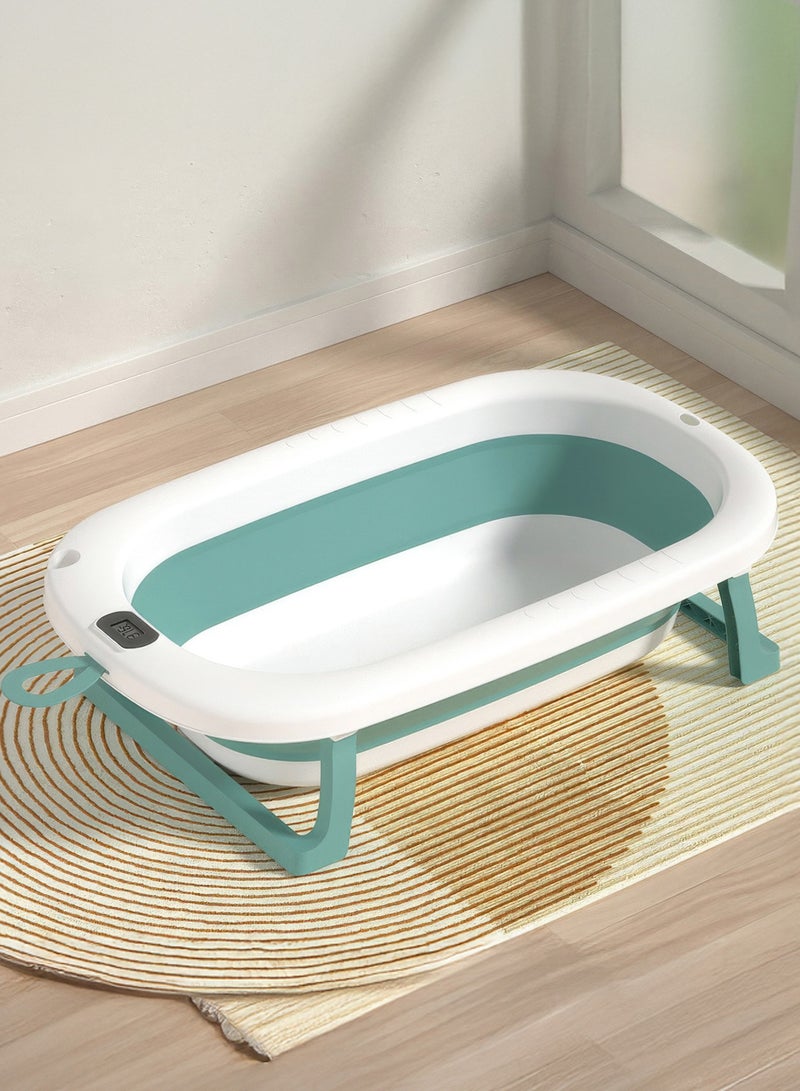 RENOVO Baby Bath Tub with Digital Thermometer, Drain Plug and Hanging Ring Portable Travel Friendly Anti-Skid Collapsible Bathtub for Kids,Grey/White - Image 2