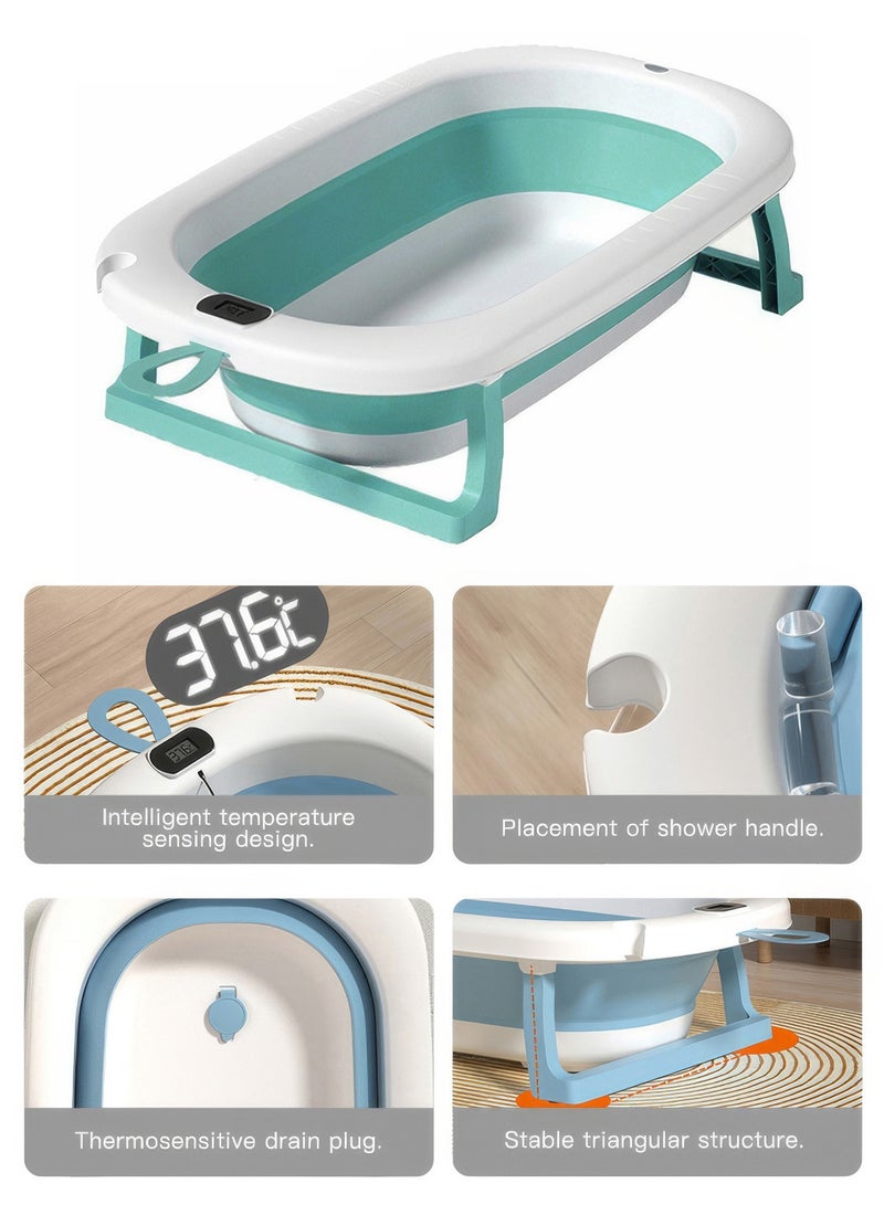 RENOVO Baby Bath Tub with Digital Thermometer, Drain Plug and Hanging Ring Portable Travel Friendly Anti-Skid Collapsible Bathtub for Kids,Grey/White - Image 4