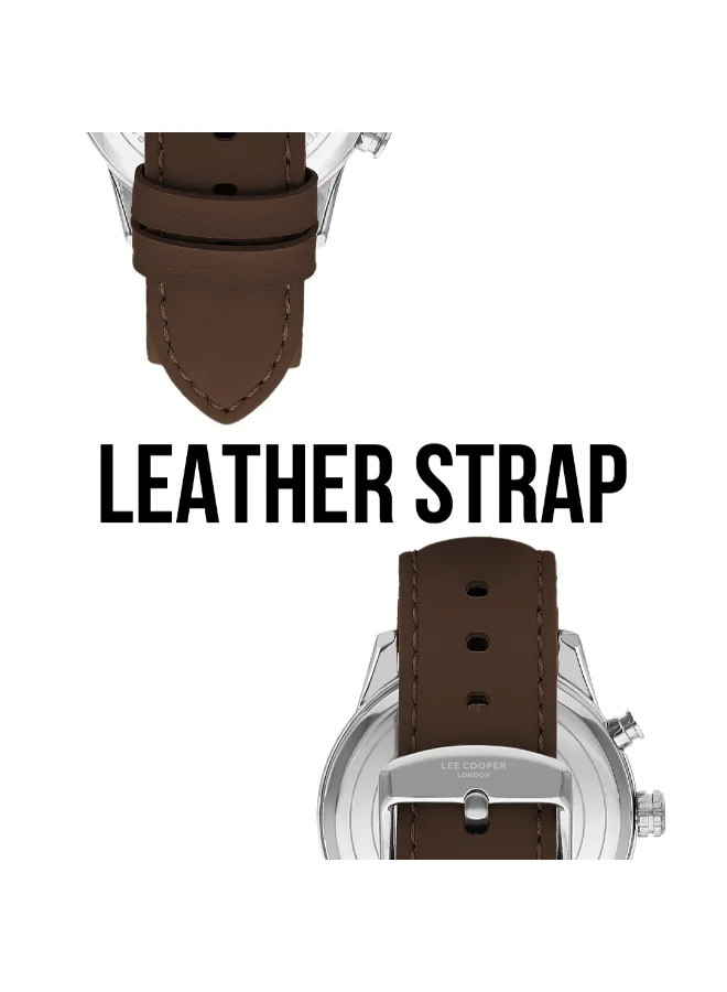 لي كوبر Men's Watch, Multi Function Display and Leather Strap - LC07855.334, Brown