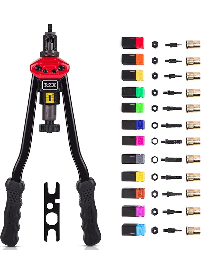 16 Rivet Nut Tool Hand Blind Riveter,Rivnut Riveting Tools With Nut Setting System Totally 12Mandrels M3 M4 M5,M6,M8,M10 M12, 10-24, 1/4-20, 5/16-18,3/8-16,1/2-13 +115Pcs Rivets Nuts - Image 1