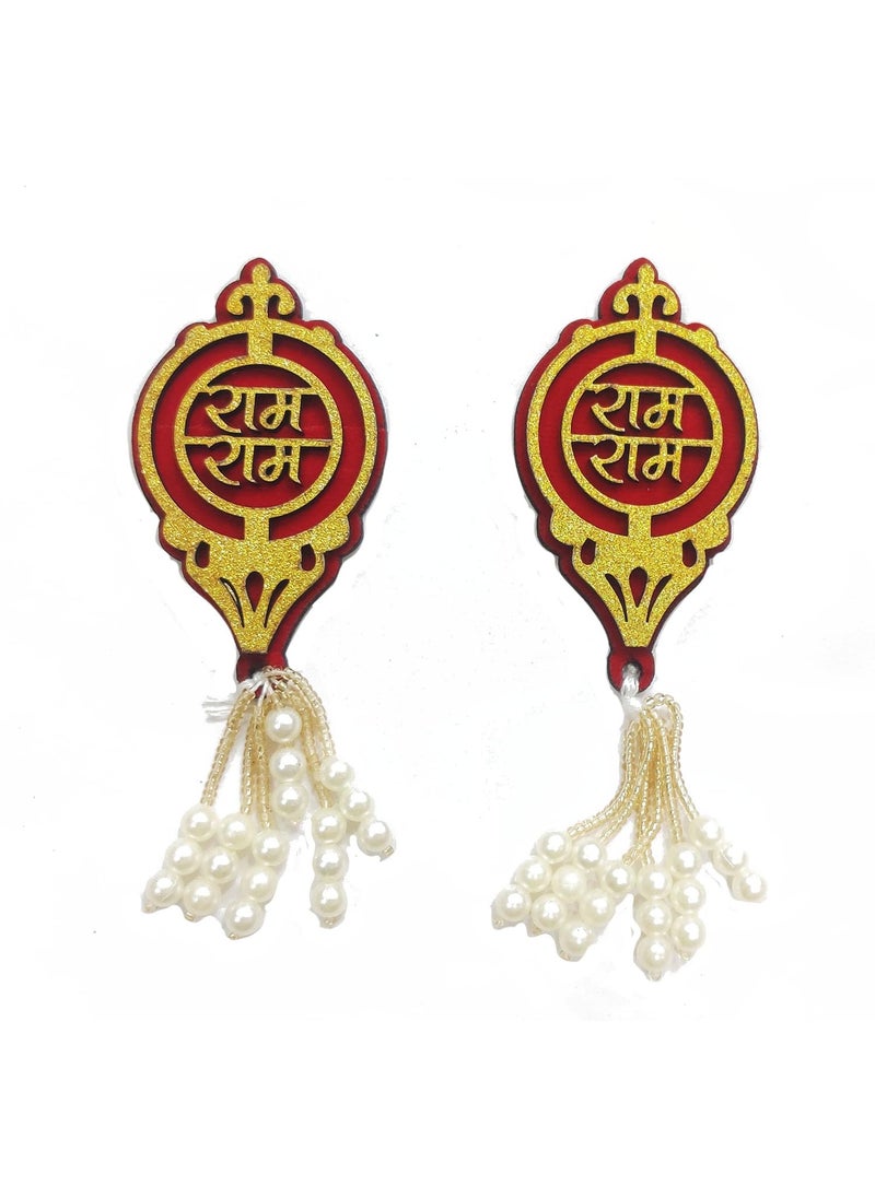 BITONA BITONA Puja Sohn Soon Puja Ram Ram Wood Tags Door Sticker Tags 2 Pairs self Stick4 Piece for Festival Specially Rakhi Season  - Image 2