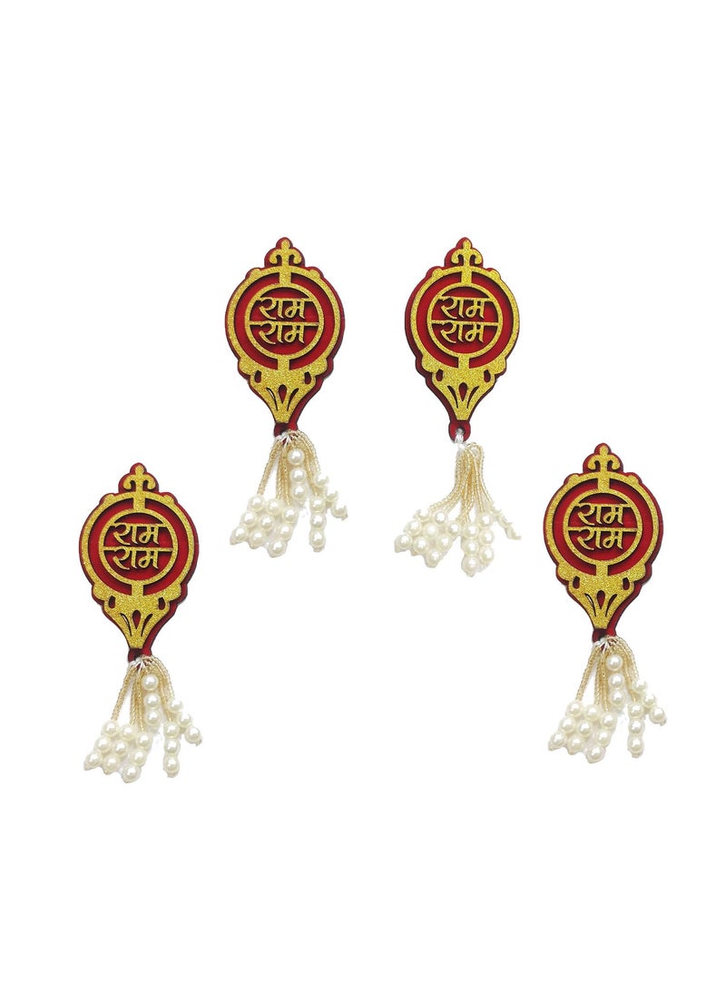 BITONA BITONA Puja Sohn Soon Puja Ram Ram Wood Tags Door Sticker Tags 2 Pairs self Stick4 Piece for Festival Specially Rakhi Season  - Image 1