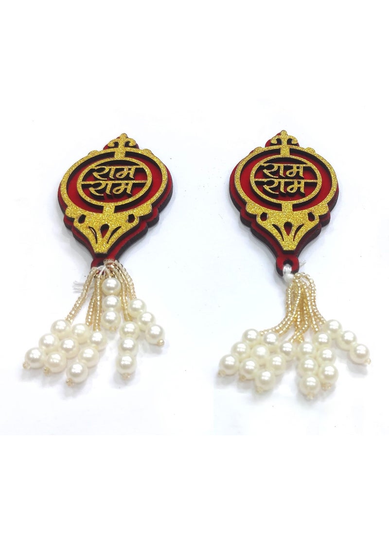 BITONA BITONA Puja Sohn Soon Puja Ram Ram Wood Tags Door Sticker Tags 2 Pairs self Stick4 Piece for Festival Specially Rakhi Season  - Image 3