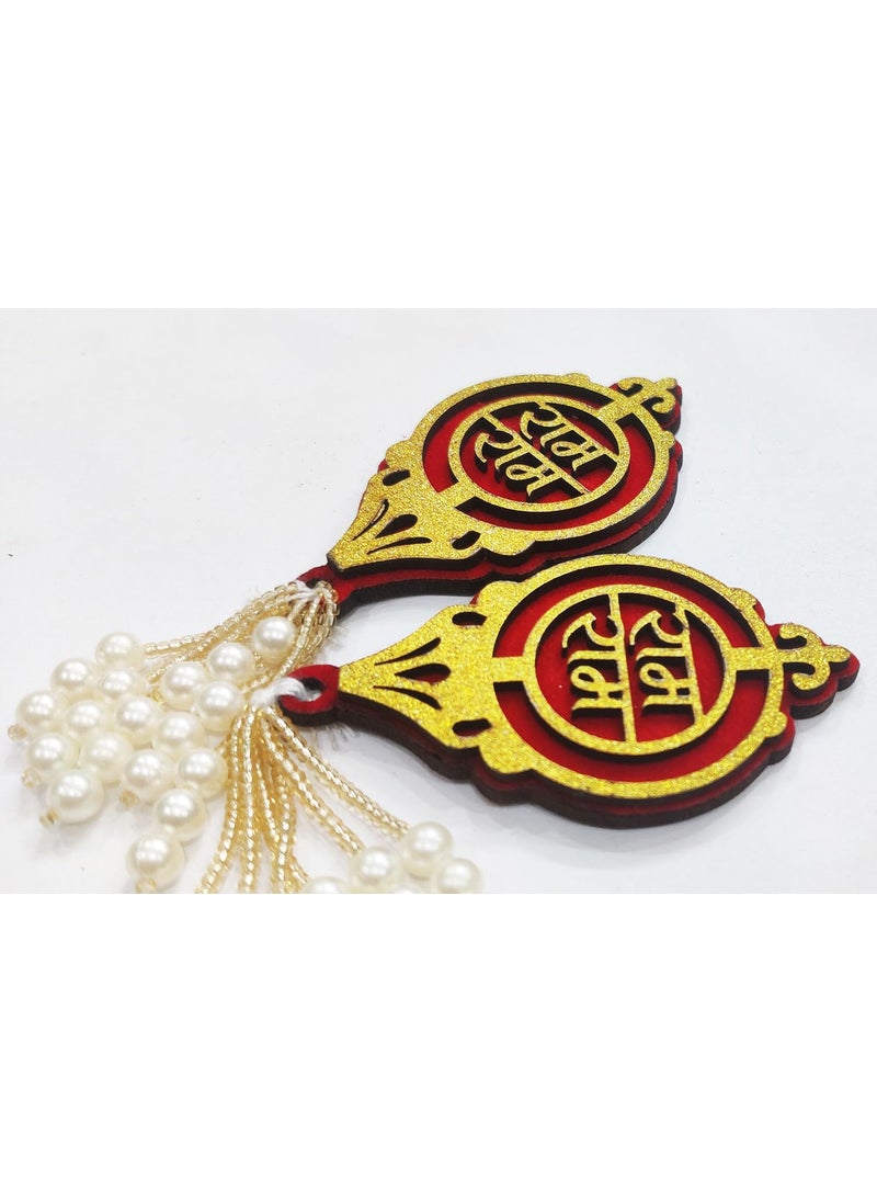BITONA BITONA Puja Sohn Soon Puja Ram Ram Wood Tags Door Sticker Tags 2 Pairs self Stick4 Piece for Festival Specially Rakhi Season  - Image 5