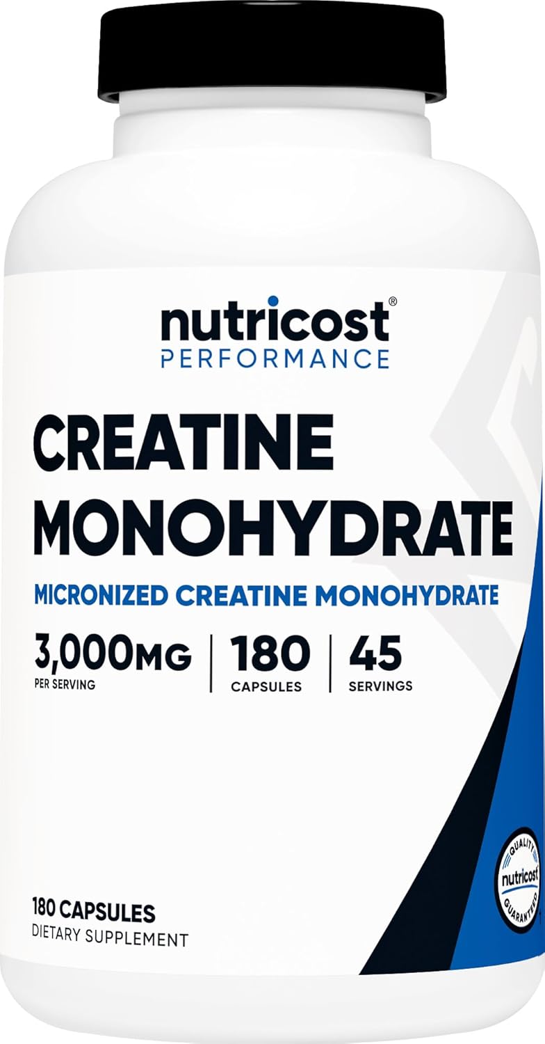 Nutricost Creatine Monohydrate 3000mg 180 Capsules 750mg Per Capsule  Gluten Free NonGMO - Image 1