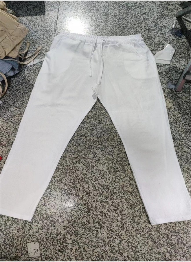 Loquat - Casual Solid Color Thin Linen Pants White - Image 1