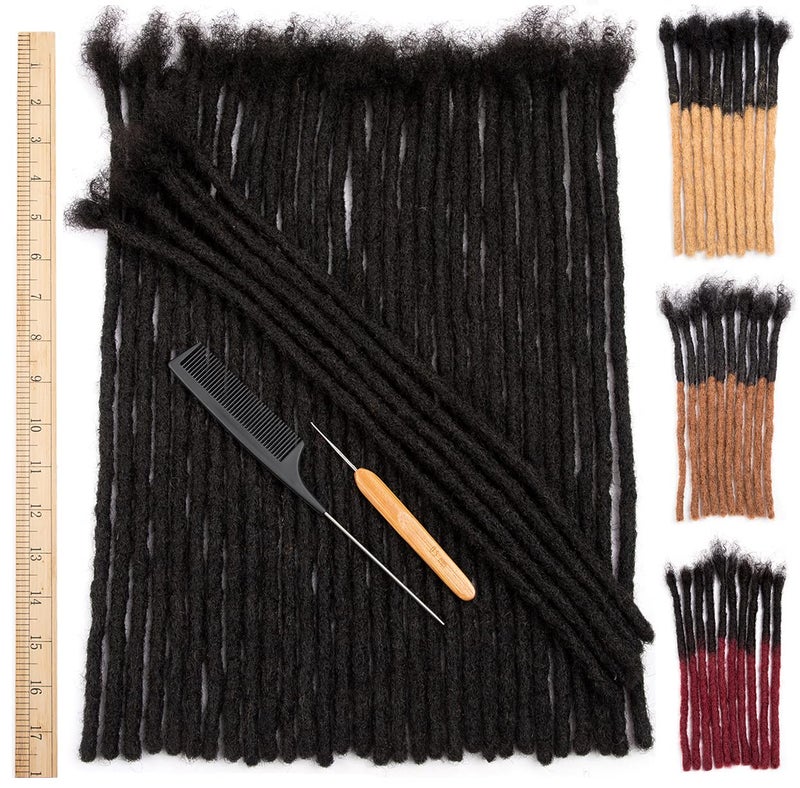 DAIXI 16 Inch 30 Strands 100 Real Human Hair Dreadlock Extensions for ManWomen Full Head Handmade 08cm Thickness Crochet Braids Dreadlocks Bulk with Needle and Comb